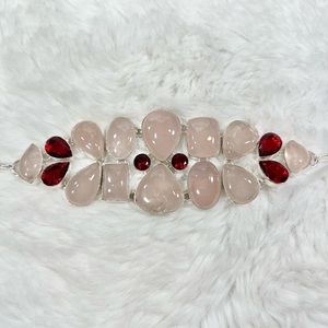 Rose Quartz Garnet 925 Large Gemstone Bracelet